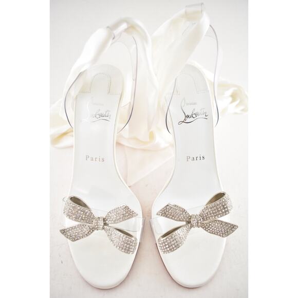Christian Louboutin Astrinodo 100 Ivory PVC Bow Lace Up Tie Sandal Heel Pump 37 - Picture 12 of 16